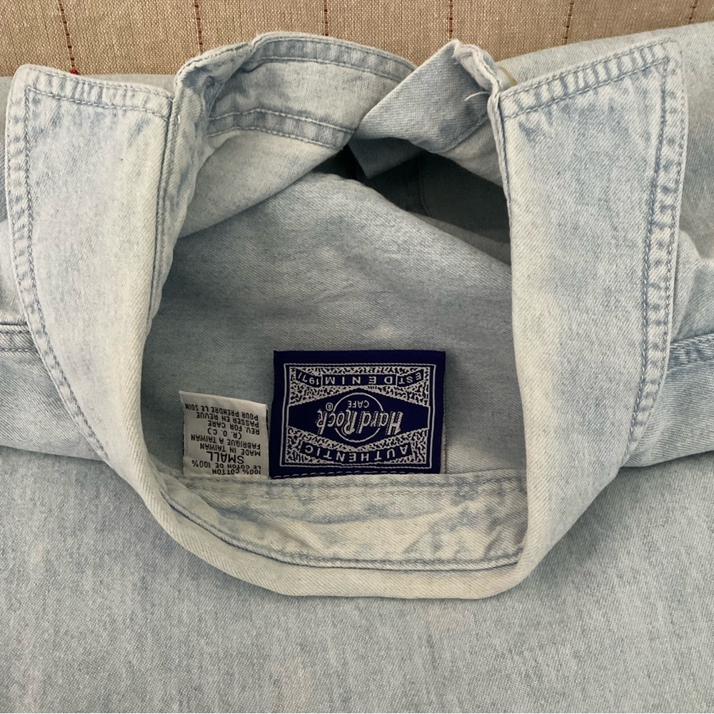 Vintage 90s Hard Rock Cafe Niagara Falls Button Down Long Sleeve Denim Shirt Sm - Picture 10 of 10